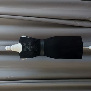 Milly black wool sheath dress with faux leather accents size 0